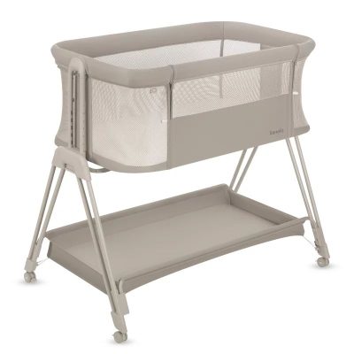 Patut co-sleeper, Lionelo, Luna, 2 in 1, Cu laterala culisanta, Cu setare unghiulara, Cu roti, Reglabil in 6 pozitii pe inaltime, Bej