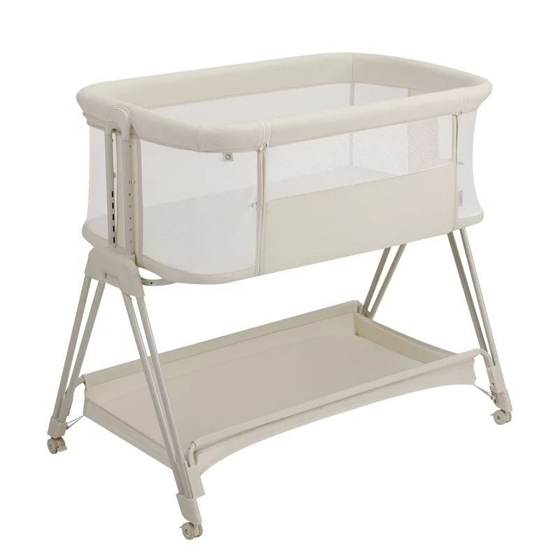 Patut co-sleeper, Lionelo, Luna Close&Cosy, 2 in 1, Cu laterala culisanta, Cu setare unghiulara, Cu roti, Reglabil in 6 pozitii pe inaltime, Alb
