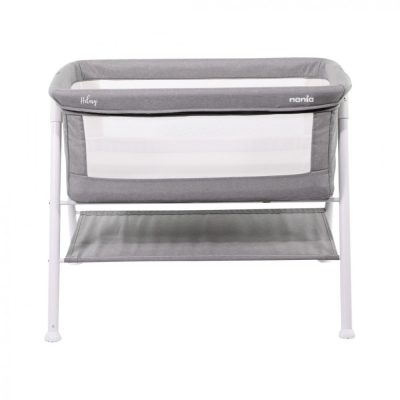 Patut co-sleeper Nania Hilary Grey cu spatiu depozitare, salteluta inclusa, greutate maxim sustinuta 9 kg