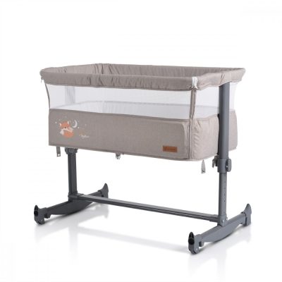 Patut Co-Sleeper pentru bebelusi Cangaroo Always Together Beige cu laterala culisanta,5 pozitii de reglare inaltime,pozitie antireflux,picioare antiderapante,functie atasare la patul parintelui,sistem leganare,husa detasabila