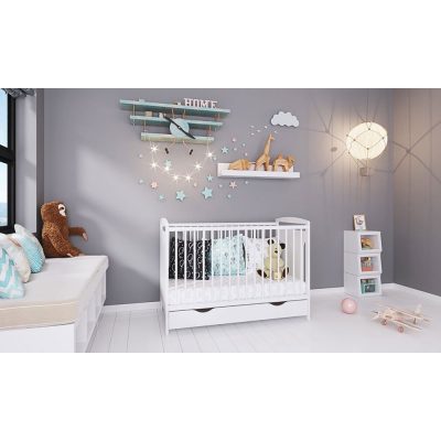 Patut copii din lemn Karly 120x60 alb cu sertar