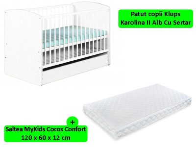 Patut Cu Sertar Klups Karolina II Alb + Saltea 12
