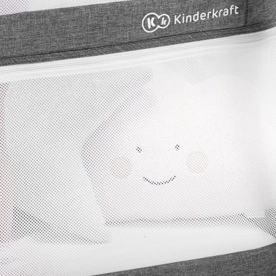Patut de calatorie 4 in 1 Kinderkraft Sofi grey pliabil, cu 2 nivele, spatiu depozitare, functie leganare, saltea inclusa