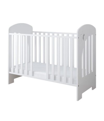 Patut din lemn 120x60cm cu somiera reglabila pe 3 nivele de inaltime si margine din silicon pentru protectie dintisori Little Star White