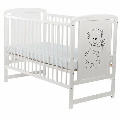 Patut din lemn bebe, 120x60 cm, Lemn de pin si mdf, Alb, Babyneeds, Timmi