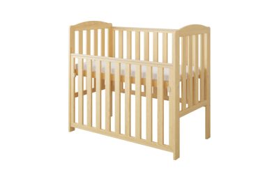 Patut din lemn Tobi natural 100 x 50 cm cu laterala culisanta, roti cu blocare si    protectie silicon pentru dentitie