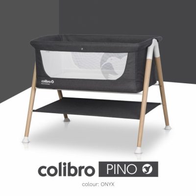 Patut nou nascut Colibro Pino Onyx, 90x53 cm, cu saltea si protectie contra insectelor, picioare de lemn
