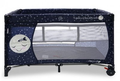 Patut pentru copii Asalvo Smooth Moon cu 2 nivele, pliere compacta, roti cu frana, baza captusita impermeabila, 77x65x125 cm