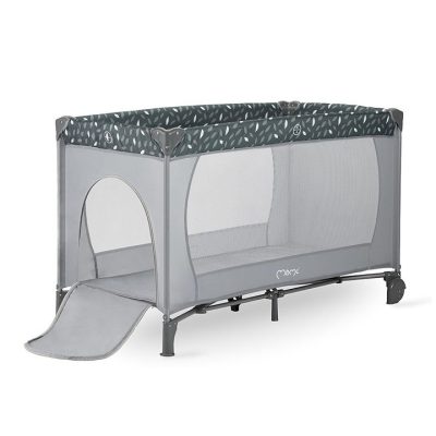 Patut pliabil pentru copii Momi Belove Grey 60x120 cm cu roti, usita cu fermoar, geanta de transport