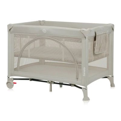 Patut pliant, Lionelo, Laura, 102 x 74 cm, Cu doua nivele, Functie de tarc, Cu roti, Include salteluta si geanta de transport, Pereti din plasa, Deschidere laterala, Pana la 15 kg, 0 luni +, Bej
