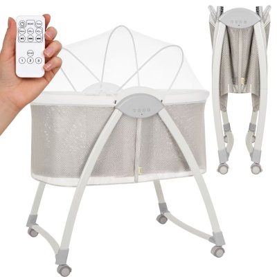 Patut si balansoar portabil Lionelo, Gaya 2 in 1, cu functie de leganat si muzica, 3 viteze de leganat reglabile, saltea T25, controlat prin telecomanda sau panou, pana la 9 kg, 0 luni+, 93 x 68 x 81 cm, bej sand