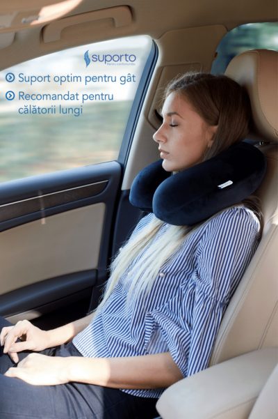Perna clasica neagra pentru gat Suporto Travel din spuma cu memorie