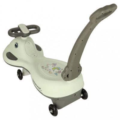 PlasmaCar Swing FIX S1 cu LED cu maner Gri, constructie solida, scaun confortabil, Roti cu lumini, greutate sustinuta 65 kg