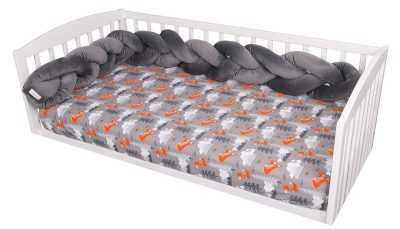 Protectie impletita pentru patut 180 cm Bumper din Velvet Cloudy Grey