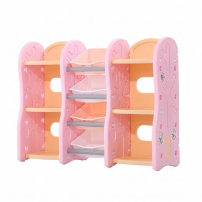 Raft organizator jucarii pentru copii Nichiduta Tree Pink cu 4 cutii si 6 rafturi,robust cu margini rotunjite,ideal pentru acasa,crese si gradinite
