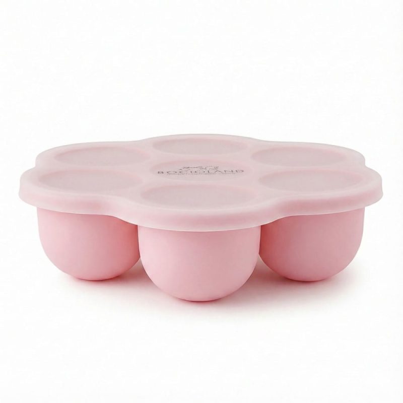 Recipient ermetic multiportii Bocioland Daisy Roz din silicon, capac cu inchidere ermetica, 7 compartimente, compatibil congelator, fara BPA