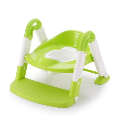 Reductor pentru toaleta pentru bebelusi si copii cu scarita Little Mom Stair Potty Green