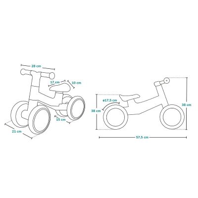 Ride-On copii fara pedale Lionelo Villy Verde turcoaz,de la 12-36 luni,roti din spuma EVA,sistem de blocare a directiei,inaltimea scaunului de la sol 26 cm, greutate maxima admisa 30 kg