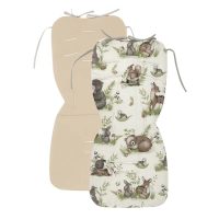 Salteluta pentru carucior, MimiNu, Reversibila, Cu doua fete, Din catifea si bumbac, Materiale certificate Oeko Tex Standard 100, 78 x 34 cm, Design, Calm Forest Natural/Nugat