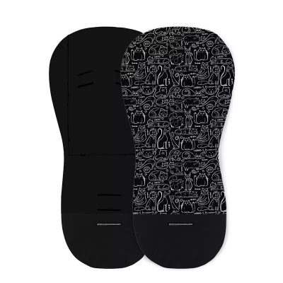 Salteluta pentru carucior, Petite&Mars, Din spuma cu memorie, 86 x 42 cm, Reversibila, Universala, Din bumbac, Design pisici, Negru