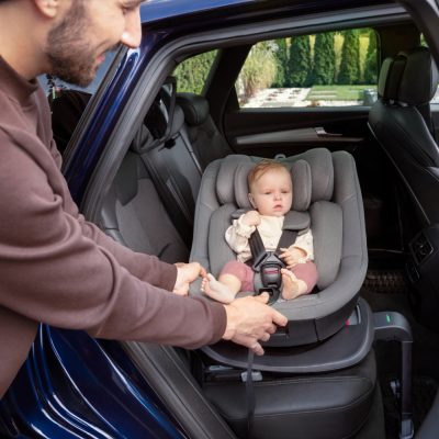 Scaun auto Kinderkraft I-Guard Airflow Grey 40-105 cm, cu rotatie 360, indicatori de instalare, sistem isofix si picior de sprijin