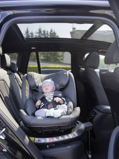 Scaun auto pentru copii cu isofix 4 in 1, Adamex Trip, omologat R129 i-Size, rotativ, cu picior de fixare, 12 niveluri de ajustare a suportului pentru cap, 40-150 cm sau 0-12 ani, Gri