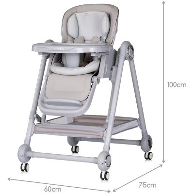 Scaun de masa 2 in 1 Chipolino Melba Platinum reglabil, transformabil, roti cu frana, pliere compacta