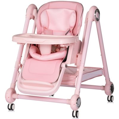 Scaun de masa 2 in 1 Chipolino Melba Powder Pink reglabil, transformabil, roti cu frana, pliere compacta