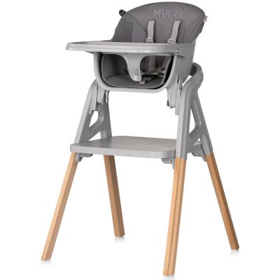 Scaun de masa 4 in 1 Chipolino Multi Charcoal transformabil, reglabil, picioare elegante din lemn