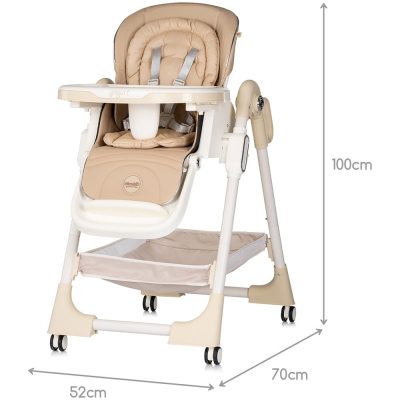 Scaun de masa Chipolino Yogurt Latte reglabil, tava dubla, husa din piele ecologica, roti cu frana