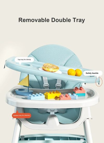 Scaun de masa multifunctional 3 in 1 Little Mom Rocking Chair Beige transformabil in balansoar cu husa detasabila, spatar reglabil, inaltime reglabila, masuta detasabila si roti