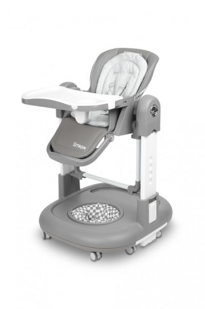 Scaun de masa multifunctional Caretero Sitron Gri 3in1 transformabil in scaun de masabalansoarpremergator, masuta si suport picioare reglabile, inaltime ajustabila, roti silentioase, centuri de siguranta, pernuta reductor
