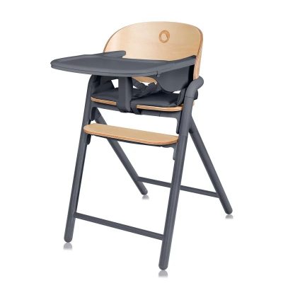 Scaun de masa multifunctional Celia, Lionelo, Din lemn de fag, 6 luni- adult, Reglabil pe inaltime, Spatar lat, Sezut ergonomic, Tavita silicon, Suport de picioare reglabil, Greutate maxima 90 Kg, Gri