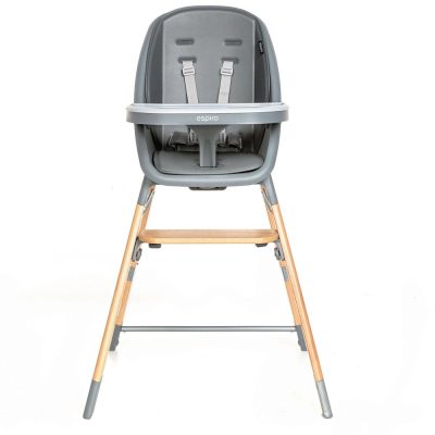 Scaun de masa pentru copii Espiro Sense gri 4 in 1 multifunctional, cu suport pentru picioare reglabil pe 3 niveluri si tavita detasabila