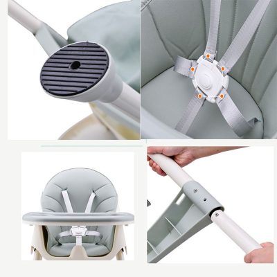 Scaun de masa pentru copii Little Mom Dinner Grey transformabil, cu tavita dubla ajustabila si detasabila, cu suport pentru picioare si centura in 5 puncte, dimensiune 62 x 77 x 92 cm