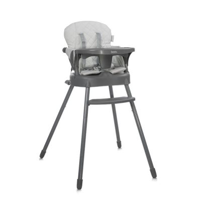 Scaun de masa pentru copii Lorelli Siesta Grey Leather 3 in 1 cu suport pentru picioare, tavita detasabila si centuri de siguranta