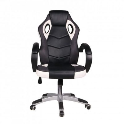 Scaun ergonomic de birou Novokids Gamer Pro Alb cu Negru, rotatie 360 grade, inaltime reglabila 117-127 cm, latime 60 cm, greutate admisa 120 kg