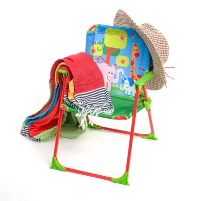 Scaunel pliabil pentru copii Ginger Home Multicolor,sarcina maxima 30kg,cadru metalic robust si cotiere,utilizare camera copiilor, balcon, gradina, picnic si plaja
