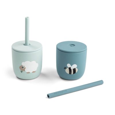 Set 2 cani cu pai Done by Deer din silicon Tiny Farm Blue 2 x 120 ml