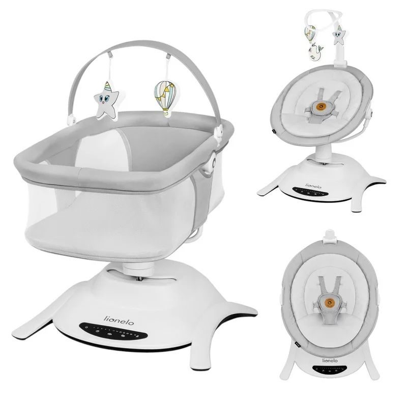 Set 2 in 1, Balansoar si landou, Lionelo, Bella, Rotative 360, Ecran tactil si telecomanda, Electric, Scaun reglabil, 6 miscari unice, 5 viteze, Cu melodii, Gri
