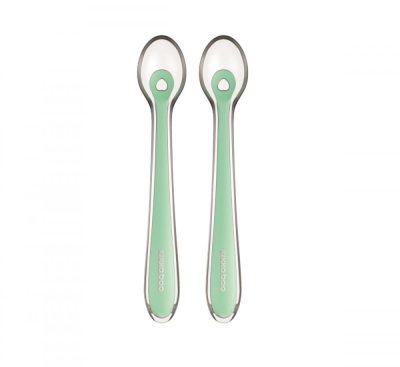 Set 2 lingurite din silicon pentru copii KikkaBoo Mint in cutiuta depozitare,Recomandata de la 4 luni,Fara BPA,Textura extrem de moale