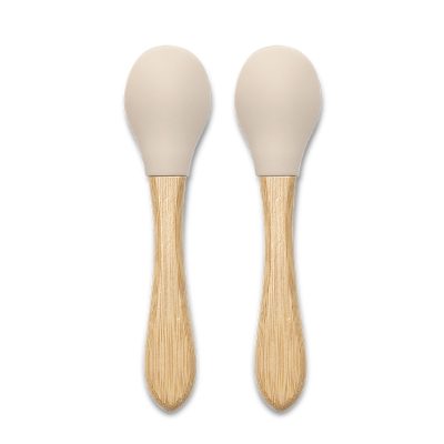 Set 2 lingurite din silicon si bambus Lorelli Beige forma ergonomica