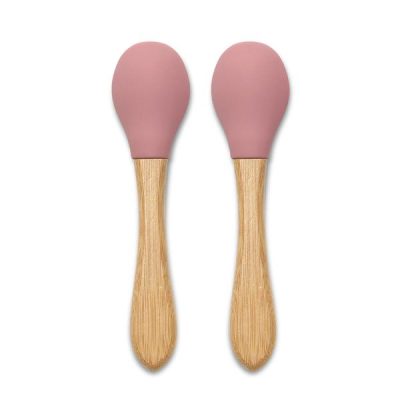 Set 2 lingurite din silicon si bambus Lorelli Pink forma ergonomica