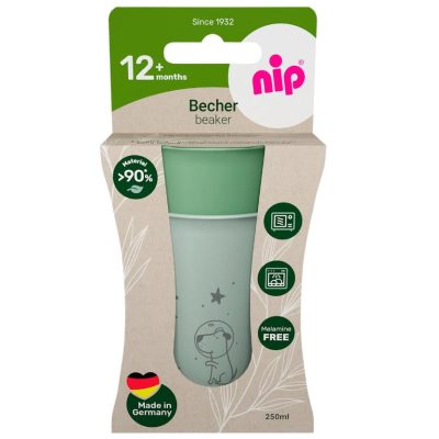 Set 2 pahare pentru copii cu motive gravate laser, din materiale naturale regenerabile, fara BPA, fara melamina, lavabile in masina de spalat vase, Made in Germany, 12+ luni, verde, nip