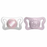 Set 2 suzete bebelusi, Chicco, Physioforma, Silicon moale, Sterilizabil la microunde, 0-2 luni, Roz