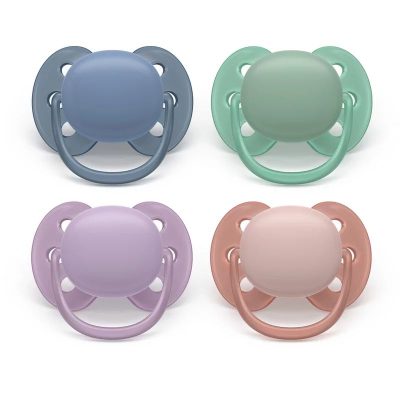 Set 2 suzete bebelusi, Philips Avent, Ultra Soft, Ortodontice, Silicon moale, Scut flexibil pentru piele sensibila, Fara BPA, 6-18 luni, multicolor/inchis