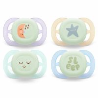 Set 2 suzete bebelusi, Philips Avent, Ultra Start Nighttime, Ortodontice, Silicon moale, Senzatie naturala, Fara BPA, 80% materiale de origine vegetala, 0-6 luni, Luna/Stele