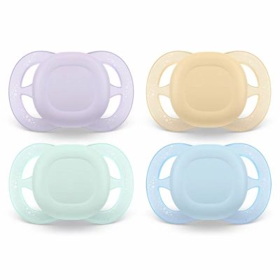 Set 2 suzete bebelusi, Philips Avent, Ultra Start, Ortodontice, Silicon moale, Fara BPA, 80% materiale de origine vegetala, 0-6 luni, multicolor uni