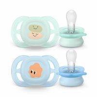 Set 2 suzete bebelusi, Philips Avent, Ultra Start, Ortodontice, Silicon moale, Usoare, Fara inel si fara BPA, Conceputa pentru gurite micute, 0-2 luni, Deco Verde/Albastru