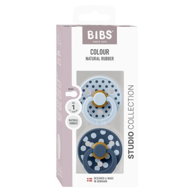 Set 2 suzete Bibs Colour Studio Collection Polka Dots tetina rotunda 0 luni+ Baby BlueSteel Blue